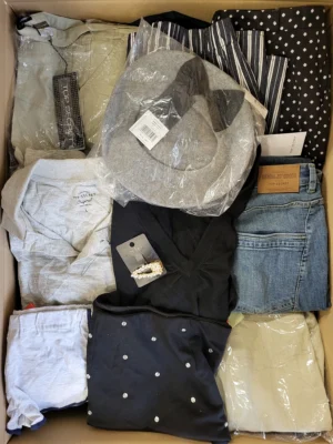 The photo shows a package with clothing in the category TSC.
