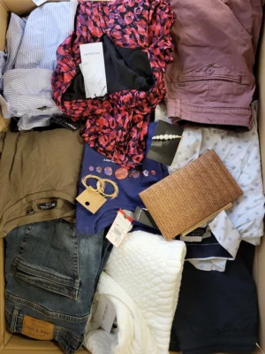The photo shows a package with clothing in the category TSC.