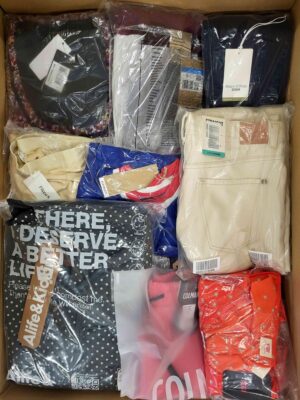 The photo shows a package with clothing in the category AW.