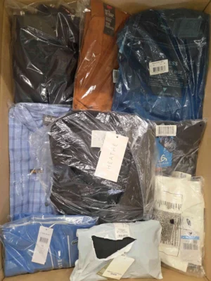 The photo shows a package with clothing in the category AM.