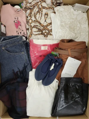 The photo shows a package with clothing in the category TSC.