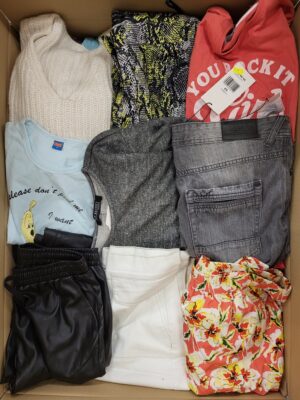 The photo shows a package with clothing in the category TSC.