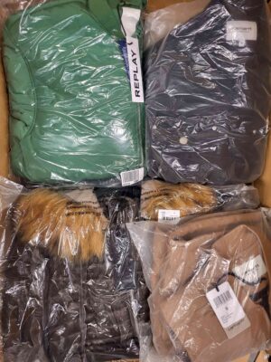 The photo shows a package with clothing in the category AJW.