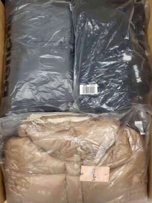 The photo shows a package with clothing in the category AJW.