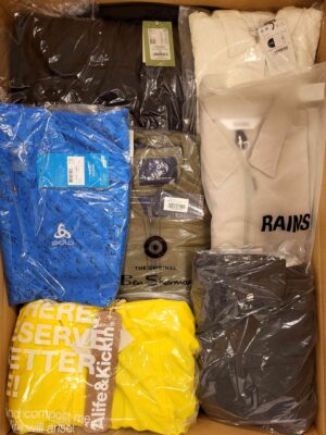 The photo shows a package with clothing in the category AJS.