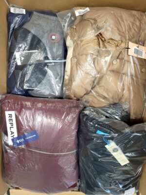 The photo shows a package with clothing in the category AJW.