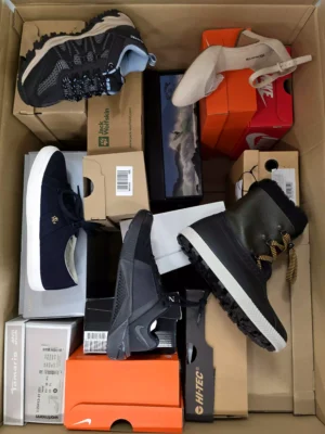 The photo shows a package with footwear in the category BS.