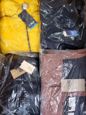 The photo shows a package with clothing in the category AJW.
