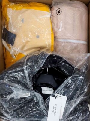 The photo shows a package with clothing in the category AJW.