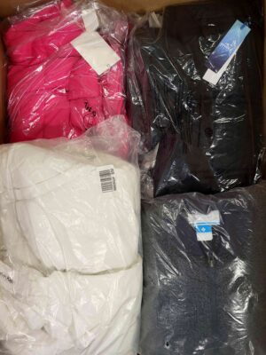 The photo shows a package with clothing in the category AJW.
