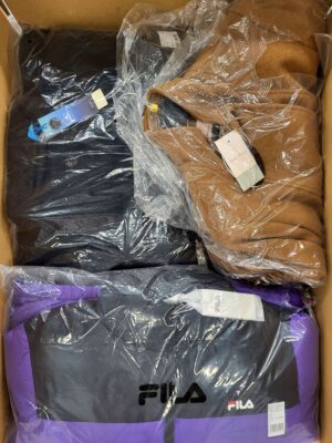 The photo shows a package with clothing in the category AJW.