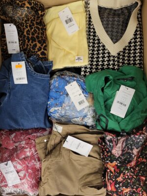 The photo shows a package with clothing in the category TSC.