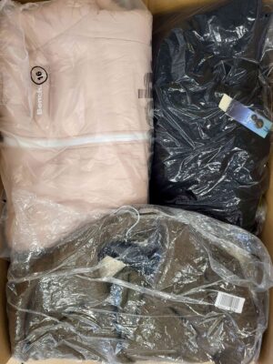 The photo shows a package with clothing in the category AJW.