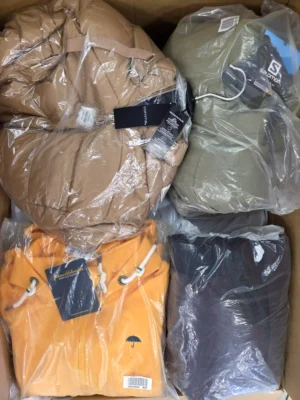 The photo shows a package with clothing in the category AJW.