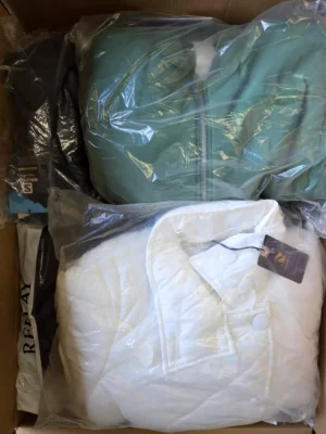 The photo shows a package with clothing in the category AJW.